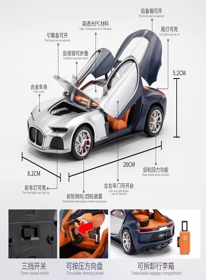 KENIRY Scale Exclusive Alloy Metal Pull Back Die-cast Car Model with Sound Light Mini Auto Toy for Kids Metal Model Toy Car with Sound and Light (1.24 Scale -BUGGATI Atlantic-Black) - Image 5